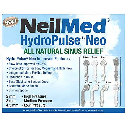 NeilMed HydroPulse Neo. Multi-Speed Electric Pulsating Nasal Sinus Irrigation System with 30 Sinus Rinse Premixed Packets.