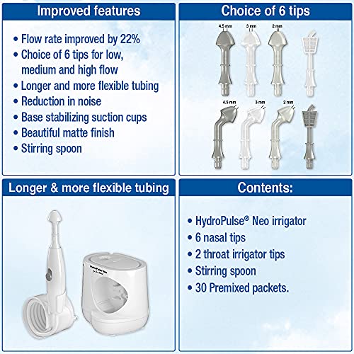 NeilMed HydroPulse Neo. Multi-Speed Electric Pulsating Nasal Sinus Irrigation System with 30 Sinus Rinse Premixed Packets.