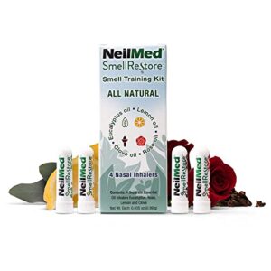 neilmed smell restore – all natural smell training kit with 4 separate essential oil inhalers. eucalyptus, rose, lemon and clove