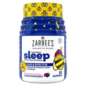 Zarbee's Kids 1mg Melatonin Gummy, Drug-Free & Effective Sleep Supplement for Children Ages 3 and Up, Natural Berry Flavored Gummies, 50 Count