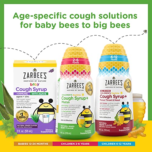 Zarbee's Kids Cough + Mucus Day/Night Value Pack for Children 2-6 with Dark Honey, Ivy Leaf, Zinc & Elderberry, 1 Pediatrician Recommended, Drug & Alcohol-Free, Mixed Berry Flavor, 2x4FL Oz