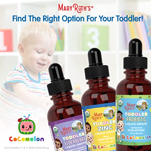 Cocomelon Elderberry Syrup for Toddlers by MaryRuth's | USDA Organic | Black Elderberry Liquid Drops for Immune Support | Blueberry Raspberry | Kids Ages 1-3 Years | Vegan | Non-GMO | 1 Oz