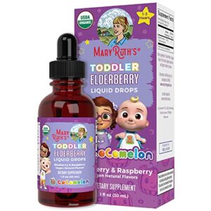 cocomelon elderberry syrup for toddlers by maryruth’s | usda organic | black elderberry liquid drops for immune support | blueberry raspberry | kids ages 1-3 years | vegan | non-gmo | 1 oz