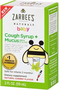 zarbee’s children’s cough syrup + mucus with dark honey, vitamin c, zinc & ivy leaf extract, drug & alcohol-free, cherry flavor, 2fl oz