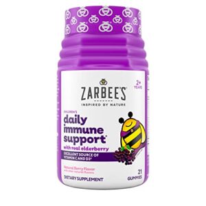 zarbee’s elderberry gummies for kids with vitamin c, zinc & elderberry, daily childrens immune support vitamins gummy for ages 2 and up, natural berry flavor, 21 count