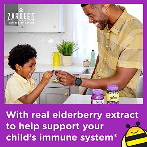 Zarbee's Elderberry Gummies for Kids with Vitamin C, Zinc & Elderberry, Daily Childrens Immune Support Vitamins Gummy for Ages 2 and Up, Natural Berry Flavor, 21 Count