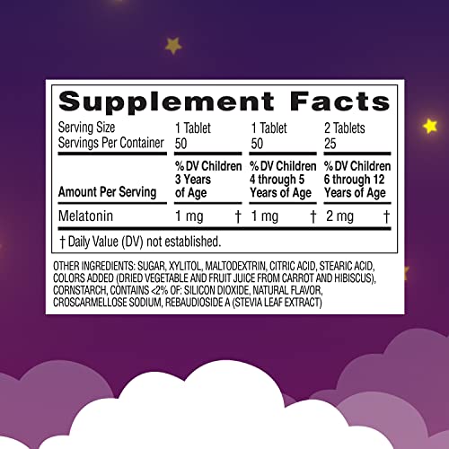 Zarbee's Kids 1mg Melatonin Chewable Tablet, Drug-Free & Effective Sleep Supplement, Easy to Take Natural Grape Flavor Tablets for Children Ages 3 and Up, 50 Count