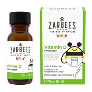 zarbee’s vitamin d drops for infants, 400iu (10mcg) baby & toddler liquid supplement, newborn & up, dropper syringe included, 0.47 fl oz