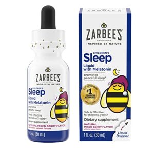 zarbee’s kids sleep supplement liquid with 1mg melatonin; drug-free & effective; easy to take natural berry flavor for children ages 3 and up; 1 fl oz bottle