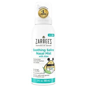 zarbee’s baby nasal saline spray, soothing sterile mist with aloe, newborns & up, cleansing nose relief, 3fl oz