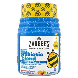 zarbee’s kid’s daily probiotic blend gummies with 2 strains for digestive support; easy to chew; kids daily probiotics gummies; gluten-free & drug-free; ages 2+; natural fruit flavors; 50 count