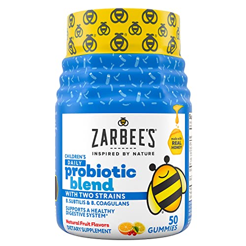 Zarbee's Kid's Daily Probiotic Blend Gummies with 2 Strains for Digestive Support; Easy to Chew; Kids Daily Probiotics Gummies; Gluten-Free & Drug-Free; Ages 2+; Natural Fruit Flavors; 50 Count