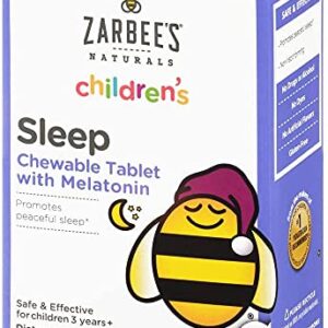 Zarbee's Kids 1mg Melatonin Chewable Tablet, Drug-Free & Effective Sleep Supplement, Easy to Take Natural Grape Flavor Tablets for Children Ages 3 and Up, 30 Count