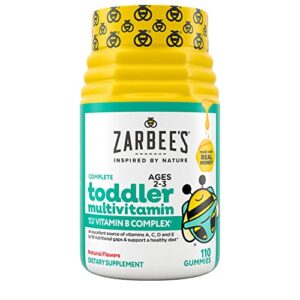 zarbee’s toddler vitamins, complete multivitamin with vitamin a, c, d3 & b-complex, easy to chew, gluten, soy, nut & dairy free, natural fruit flavors, 2-3 years, 110 count