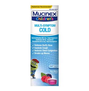 mucinex children’s multi-symptom cold relief liquid- relieves stuffy nose, chest congestion, cough & mucus, expectorant & cough suppressant with dextromethorphan, guaifenesin, phenylephrine, 4 oz.