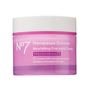 no7 menopause skincare nourishing overnight cream – hydrating hyaluronic night cream for dry, sensitive menopausal skin – skin firming lipids, ceramides + soy isoflavones (50 ml)