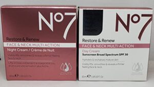 no7 restore & renew face & neck multi action day/night creams 2 x 50ml