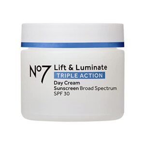 no7 lift & luminate triple action fragrance free day cream spf 30 – broad spectrum anti aging face cream – hydrating hibiscus peptides & hyaluronic acid + brightening emblica & vitamin c (50ml)