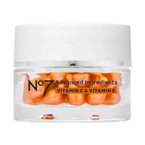 no7 advanced ingredients vitamin c & vitamin e capsules – potent vitamin c serum capsules with vitamin e for hydration – dark spot corrector for daily use (30 count)