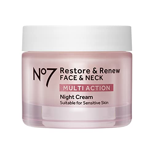 No7 Restore & Renew Multi Action Face & Neck Night Cream - Collagen Peptide Anti Aging Face Cream - Hydrating Hyaluronic Acid Night Cream - Shea Butter + Vitamin E Skin Firming Night Cream (50ml)