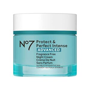 no7 protect & perfect intense advanced fragrance free night cream – vitamin e & shea butter face cream – fine line reducing moisturizer with collagen peptide technology (1.69 fl oz)