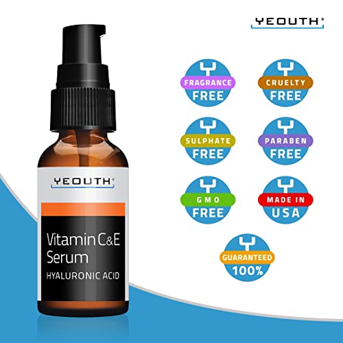 Vitamin C Serum for Face with Hyaluronic Acid, Anti Aging Serum, Vitamin C Serum for Face Dark Spots & Wrinkles, Face Serum for Women & Men, Vitamin C for Face, Vitamin C Face Serum by YEOUTH