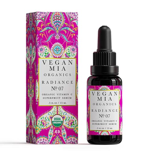 Vegan Mia - USDA Organic Radiance Superfruit Vitamin C Face Serum - Organic Facial Serum Blend of Potent Antioxidants and Nourishing Vitamins - with Baobab, Pomegranate, Maracuja, and Açaí Oils for Glowing Skin, 0.5 fl oz