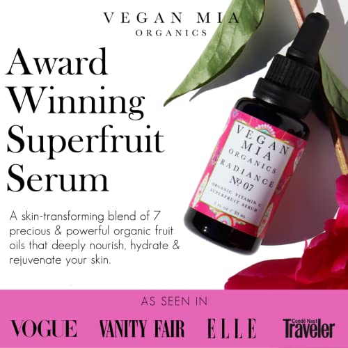 Vegan Mia - USDA Organic Radiance Superfruit Vitamin C Face Serum - Organic Facial Serum Blend of Potent Antioxidants and Nourishing Vitamins - with Baobab, Pomegranate, Maracuja, and Açaí Oils for Glowing Skin, 0.5 fl oz