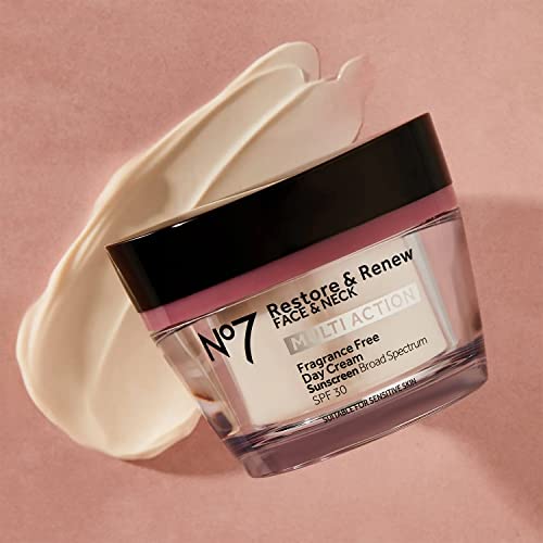 No7 Restore & Renew Multi Action Face & Neck SPF 30 Day Cream Fragrance Free - Anti Aging Face Cream + Emblica & Vitamin C Brightening Moisturizer + Skin Firming Hyaluronic Acid Neck Cream (50ml)