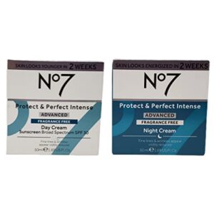 No 7 Protect and Perfect Advanced Fragrance Free Face Cream - Day and Night Bundle - 1.69 fl oz Each - Fragrance Free Day and Night Cream by No 7 - SPF 30 in Day Cream