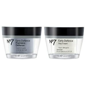 no7 early defence glow activating face cream – day and night bundle – 1.69 fl oz each – hypoallergenic day and night cream by no 7 – spf 30 in day cream