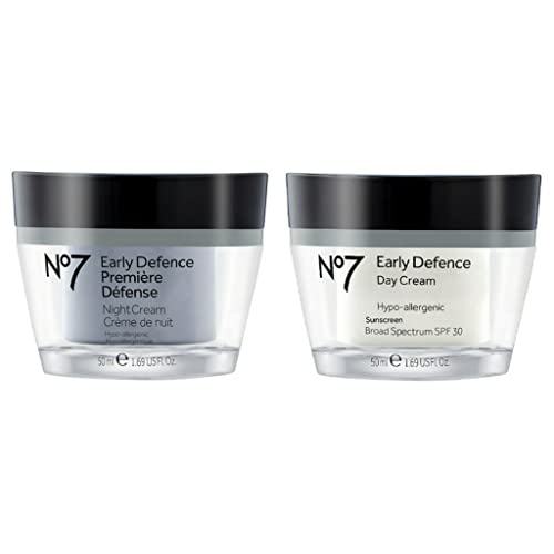 No7 Early Defence Glow Activating Face Cream - Day and Night Bundle - 1.69 fl oz Each - Hypoallergenic Day and Night Cream by No 7 - SPF 30 in Day Cream