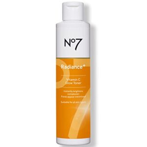 No7 Radiance+ Vitamin C Glow Toner - 2% Vitamin C Complex Toner with Willow Bark & Aloe Vera - AHA Face Exfoliant Improves Skin Texture - Water Based Face Toner (6.7 fl oz)