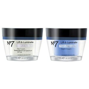 no7 lift and luminate triple action face cream – day and night bundle – 1.69 fl oz each – hypoallergenic day and night cream by no 7 – spf 30 in day cream