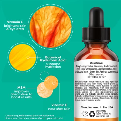 TruSkin Vitamin C Serum for Face – Anti Aging Face & Eye Serum with Vitamin C, Hyaluronic Acid, Vitamin E – Brightening Serum for Dark Spots, Even Skin Tone, Eye Area, Fine Lines & Wrinkles, 2 Fl Oz