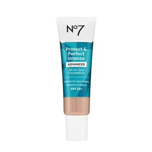 No7 Protect & Perfect Advanced All in One Foundation - Cool Vanilla - Age Defying Foundation Makeup with SPF 50 for Women - Makeup Base Cream Helps to Reduces Redness & Blurs Visible Pores (30ml)