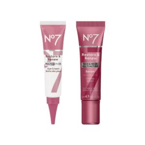 No7 Restore & Renew Serum & Eye Cream Bundle - Includes Face & Neck Multi Action Serum and Multi Action Eye Cream - Skincare Kit for Face, Neck and Eyes - 2-Piece Bundle