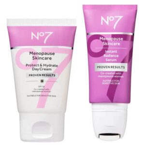 no.7 no7 hydrating menopause facial bundle – includes menopause skincare protect & hydrate day cream & instant radiance face serum for aging skin – 2-piece skincare set for face