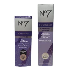 no. 7 no 7 pure retinol skincare bundle – contains pure retinol night concentrate (1 fl oz) and post retinol soother (1.69 fl oz) – no 7 pure retinol fragrance free beauty set, 2 piece set