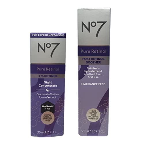 No. 7 No 7 Pure Retinol Skincare Bundle - Contains Pure Retinol Night Concentrate (1 fl oz) and Post Retinol Soother (1.69 fl oz) - No 7 Pure Retinol Fragrance Free Beauty Set, 2 Piece Set