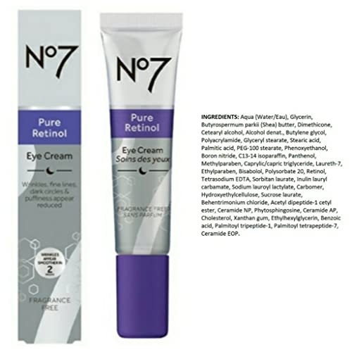 No 7 Pure Retinol Skincare Bundle - Contains Pure Retinol Night Concentrate (1 fl oz), Pure Retinol Eye Cream (1.5 oz), and Post Retinol Soother (1.69 fl oz) - No 7 Pure Retinol Beauty Set Multicolor