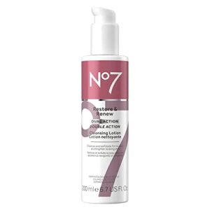 no.7 restore & renew dual action cleansing lotion – facial cleanser & exfoliant with alpha hydroxy acid – cleansing lotion makeup remover for anti aging