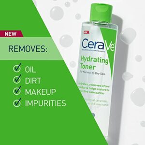 CeraVe Hydrating Toner for Face Non-Alcoholic with Hyaluronic Acid, Niacinamide, and Ceramides for Sensitive Dry Skin, Fragrance-Free Non Comedogenic, Full Size, 6.8 Fl Oz