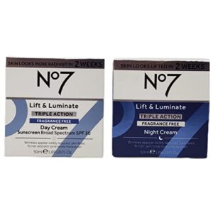 no. 7 no 7 early lift and luminate triple action fragrance free face cream – day and night bundle – 1.69 fl oz each – fragrance free day and night cream by no 7 – spf 30 in day cream, white