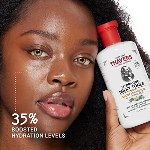 Thayers Milky Hydrating Face Toner with Snow Mushroom, Hyaluronic Acid and Elderflower, Dermatologist Recommended Gentle Alcohol Free Facial Skincare for Dry and Sensitive Skin, Paraben Free, 12 FL oz