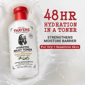 Thayers Milky Hydrating Face Toner with Snow Mushroom, Hyaluronic Acid and Elderflower, Dermatologist Recommended Gentle Alcohol Free Facial Skincare for Dry and Sensitive Skin, Paraben Free, 12 FL oz