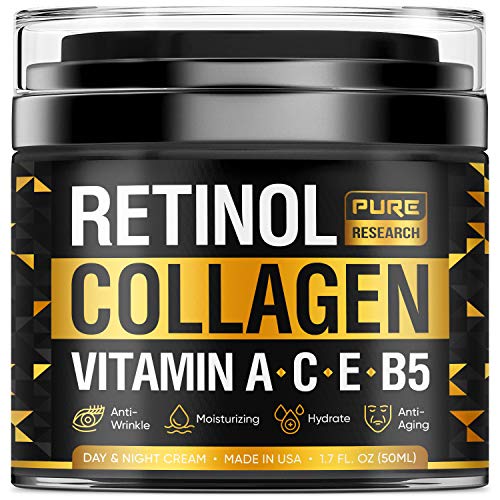 Collagen & Retinol Cream - Anti Aging Cream Face Moisturizer w/ Hyaluronic Acid - Anti Wrinkle Day & Night Retinol Face Cream - 1.7 oz