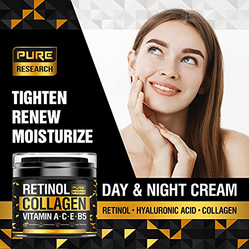 Collagen & Retinol Cream - Anti Aging Cream Face Moisturizer w/ Hyaluronic Acid - Anti Wrinkle Day & Night Retinol Face Cream - 1.7 oz