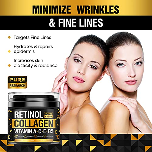 Collagen & Retinol Cream - Anti Aging Cream Face Moisturizer w/ Hyaluronic Acid - Anti Wrinkle Day & Night Retinol Face Cream - 1.7 oz