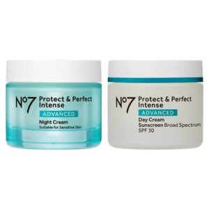 No7 Protect & Perfect Day & Night Face Moisturizer Bundle - Includes Intense Advanced Day Cream with SPF and Intense Advanced Night Cream for Face - 2-Piece Bundle